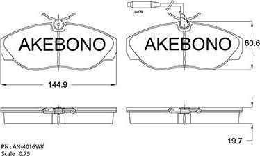 Akebono AN-4016WK - Тормозные колодки, дисковые, комплект autodif.ru