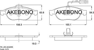 Akebono AN-4038WKE - Тормозные колодки, дисковые, комплект autodif.ru