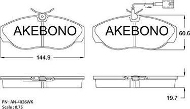 Akebono AN-4026WKE - Тормозные колодки, дисковые, комплект autodif.ru