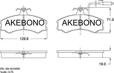 Akebono AN-4074WKE - Тормозные колодки, дисковые, комплект autodif.ru