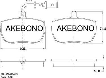 Akebono AN-4106WK - Тормозные колодки, дисковые, комплект autodif.ru
