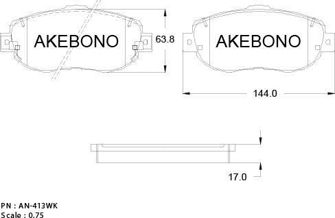 Akebono AN-413WKE - Тормозные колодки, дисковые, комплект autodif.ru