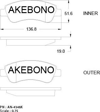 Akebono AN-4348K - Тормозные колодки, дисковые, комплект autodif.ru