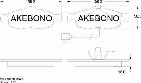 Akebono AN-4316WKE - Тормозные колодки, дисковые, комплект autodif.ru