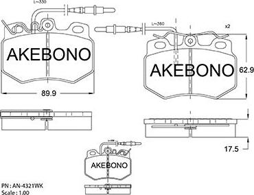 Akebono AN-4321WKE - Тормозные колодки, дисковые, комплект autodif.ru