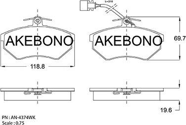 Akebono AN-4374WK - Тормозные колодки, дисковые, комплект autodif.ru