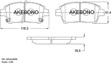 Akebono AN-634WK - Тормозные колодки, дисковые, комплект autodif.ru