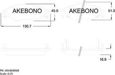 Akebono AN-8048WK - Тормозные колодки, дисковые, комплект autodif.ru