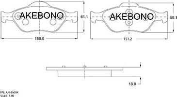 Akebono AN-8060K - Тормозные колодки, дисковые, комплект autodif.ru