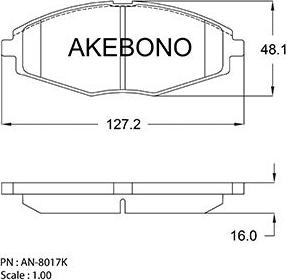 Akebono AN-8017K - Тормозные колодки, дисковые, комплект autodif.ru