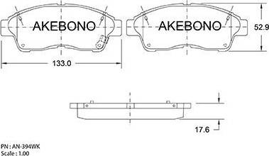 Akebono AN-394WK - Тормозные колодки, дисковые, комплект autodif.ru