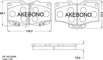 Akebono AN-303WK - Колодки тормозные дисковые передние ПОДХОДЯТ ДЛЯ TOYOTA LC J7, Hilux LN165/LN167 AN-303WK autodif.ru