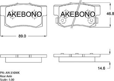 Akebono AN-310WK - Колодки тормозные дисковые задние ПОДХОДЯТ ДЛЯ HONDA ACCORD V, INSPIRE (-95), PRELUDE (-96) AN-310WK autodif.ru