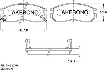 Akebono AN-312WKE - Тормозные колодки, дисковые, комплект autodif.ru