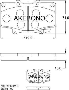 Akebono AN-336WK - Тормозные колодки, дисковые, комплект autodif.ru