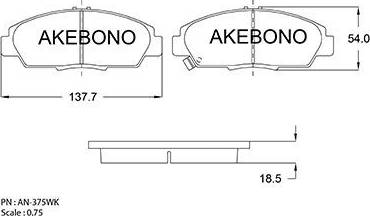 Akebono AN-375WK - Тормозные колодки, дисковые, комплект autodif.ru
