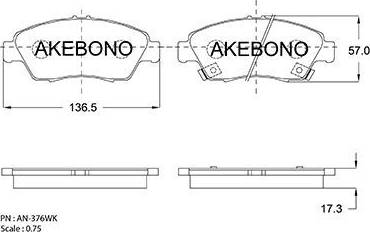 Akebono AN-376WK - Тормозные колодки, дисковые, комплект autodif.ru