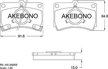 Akebono AN-208WKE - Тормозные колодки, дисковые, комплект autodif.ru