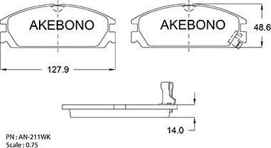 Akebono AN-211WK - Тормозные колодки, дисковые, комплект autodif.ru