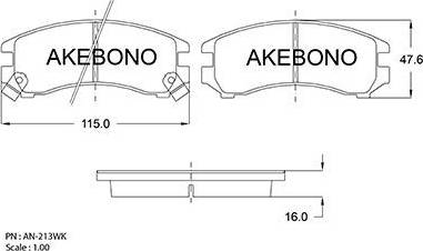 Akebono AN-213WK - Тормозные колодки, дисковые, комплект autodif.ru