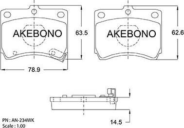 Akebono AN-234WK - Тормозные колодки, дисковые, комплект autodif.ru