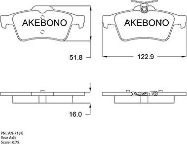 Akebono AN-718K - Колодки тормозные дисковые задние FORD FOCUS II СЕДАН (DB_, FCH, DH), FORD FOCUS II (DA_, HCP, DP), autodif.ru