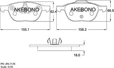 Akebono AN-717K - Колодки тормозные дисковые передние FORD FOCUS II СЕДАН (DB_, FCH, DH), FORD FOCUS II (DA_, HCP, DP) autodif.ru