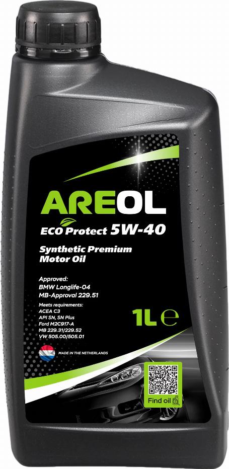 Areol 5W40AR060 - AREOL ECO Protect 5W40 (1L) масло моторное! синт.\ACEA C3, API SN/CF, VW 505.00/505.01, MB 229.51 autodif.ru