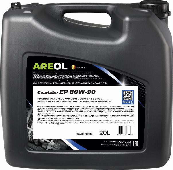 Areol 80W90AR093 - AREOL 80W90 (20L)_масло трансмиссионное! минерал.\ API GL-5, MIL-L-2105 C/D, MB 235.0 autodif.ru