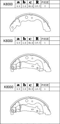 Asimco K8000 - Комплект тормозных колодок, барабанные autodif.ru