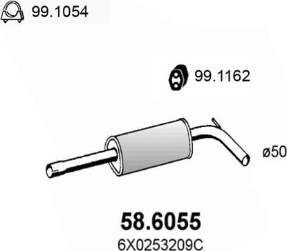 ASSO 58.6055 - Средний глушитель выхлопных газов autodif.ru