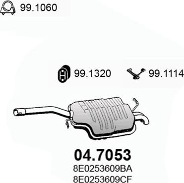 ASSO 04.7053 - Глушитель выхлопных газов, конечный autodif.ru