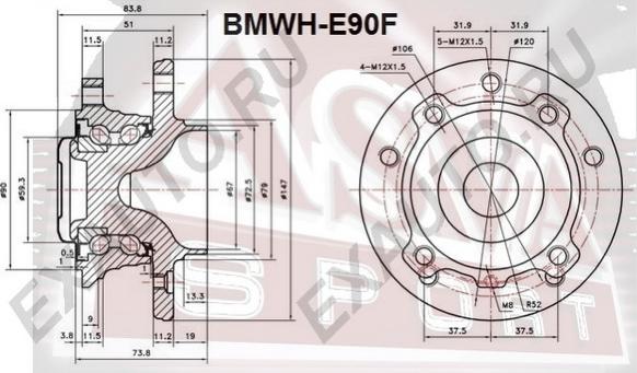 ASVA BMWH-E90F - Ступица колеса, поворотный кулак autodif.ru
