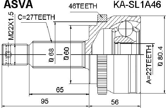 ASVA KA-SL1A46 - Шарнирный комплект, ШРУС, приводной вал autodif.ru