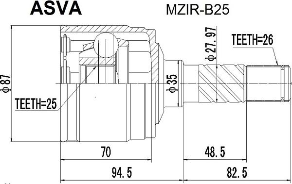 ASVA MZIR-B25 - Шарнирный комплект, ШРУС, приводной вал autodif.ru