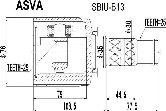 ASVA SBIU-B13 - Шарнирный комплект, ШРУС, приводной вал autodif.ru