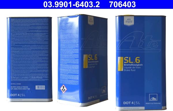 ATE 03.9901-6403.2 - Тормозная жидкость 5литр SL.6 DOT4 autodif.ru