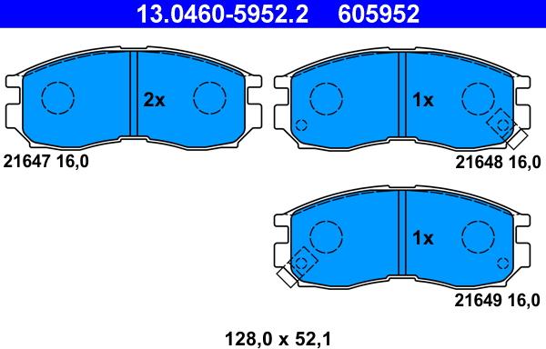 ATE 13.0460-5952.2 - Колодки тормозные дисковые передн, MITSUBISHI: COLT III 1.8 GTi 16V KAT 86-92, COLT IV 1.8 GTi 16V 9 autodif.ru