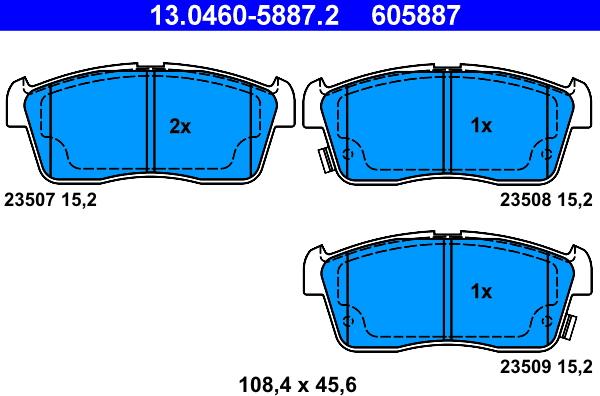 ATE 13.0460-5887.2 - Тормозные колодки, дисковые, комплект autodif.ru