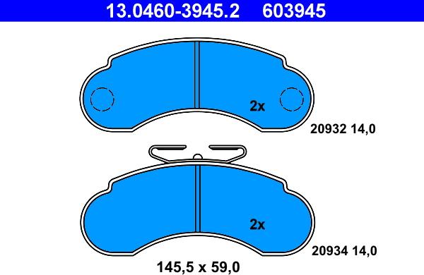 ATE 13.0460-3945.2 - Тормозные колодки, дисковые, комплект autodif.ru