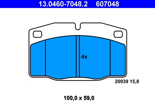 ATE 13.0460-7048.2 - Тормозные колодки, дисковые, комплект autodif.ru