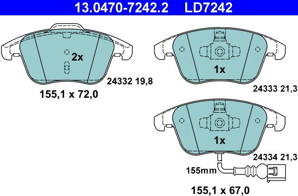 ATE 13.0470-7242.2 - Тормозные колодки, дисковые, комплект autodif.ru