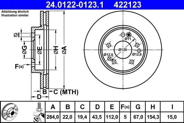 ATE 24.0122-0123.1 - Тормозной диск autodif.ru