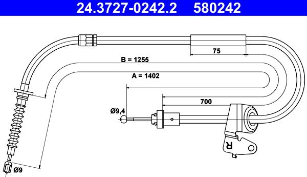 ATE 24.3727-0242.2 - Тросик, cтояночный тормоз autodif.ru