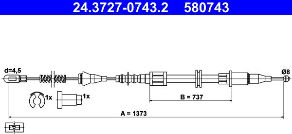 ATE 24.3727-0743.2 - Трос стояночного тормоза левый CORSA B (1993-2000) autodif.ru