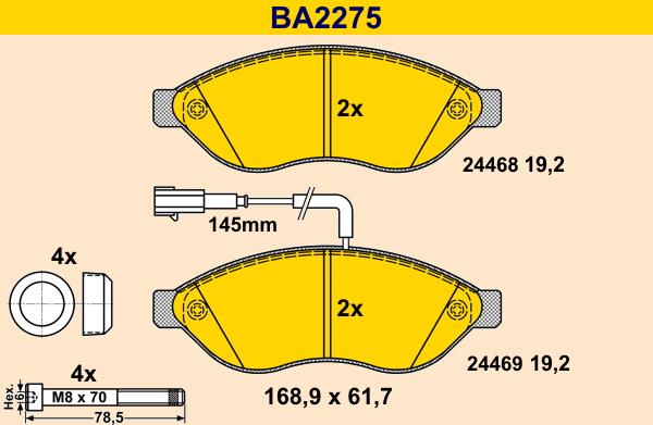 Barum BA2275 - Тормозные колодки, дисковые, комплект autodif.ru