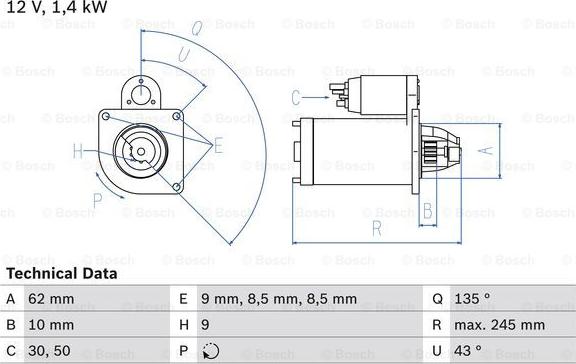 BOSCH 0 986 015 630 - Стартер autodif.ru