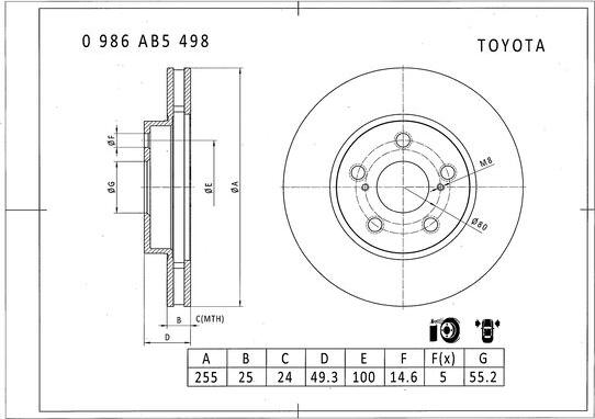 BOSCH 0 986 AB5 498 - Тормозной диск autodif.ru
