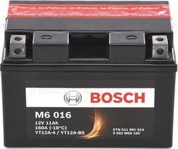 BOSCH 0 092 M60 160 - Аккумуляторная батарея рус 11Ah 140A 150-88-105 YT12A-BS moto autodif.ru