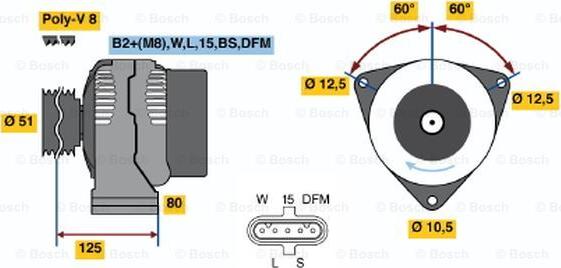 BOSCH 0 124 555 016 - Генератор autodif.ru